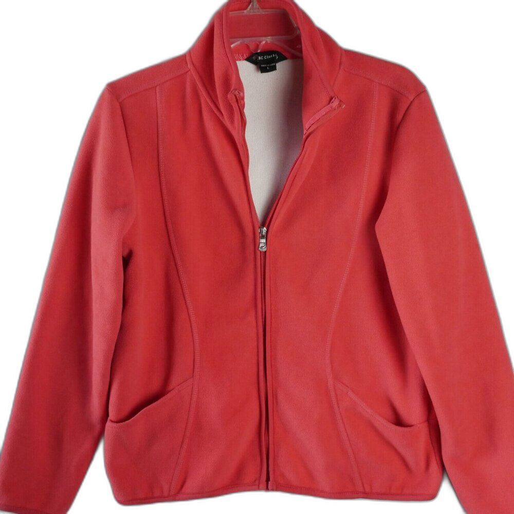 BC Clothing Women’s Size Large Zip Up Fleece Pink Sweater Jacket Coat